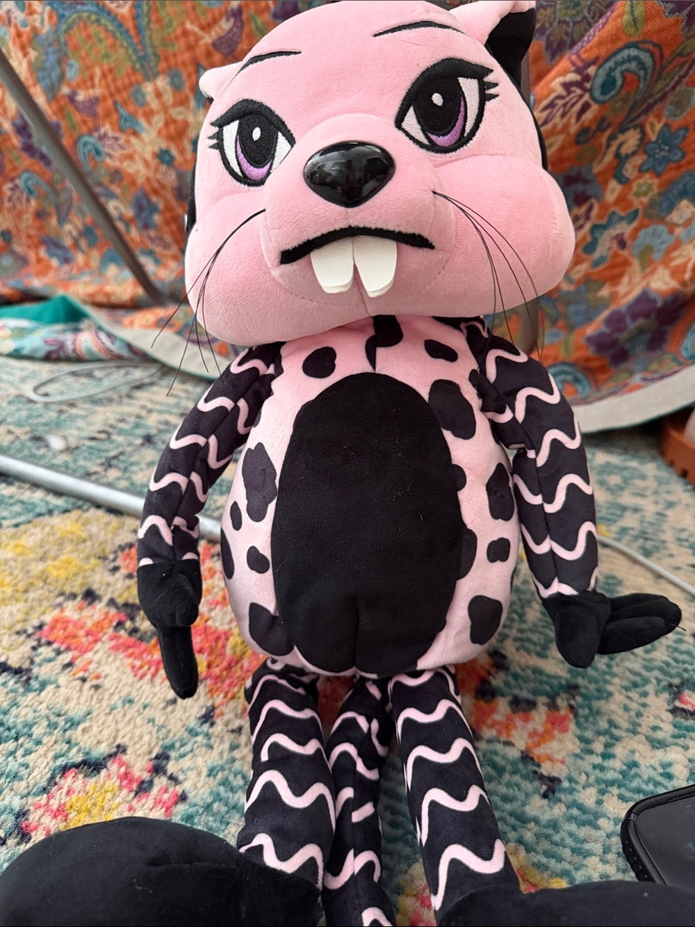 Dolls Kill Pink & Black Patterned Plush Backpack